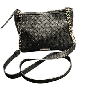 Cole Haan Black Leather Crossbody with Gold Chain